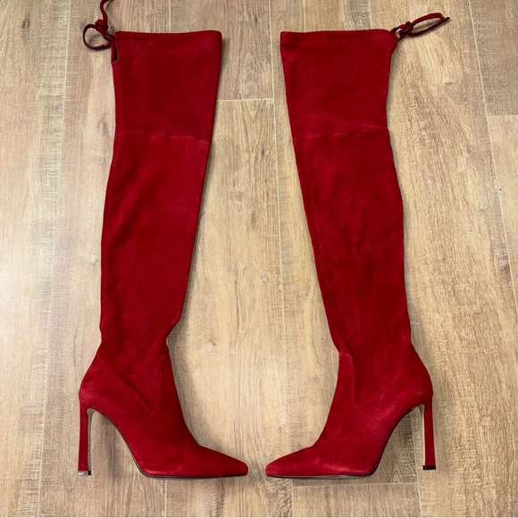 STUART WEITZMAN WOMEN'SRED/ BURGUNDY SUEDE OVER THE KNEE BOOT SIZE 41/10.5